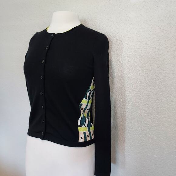 Paul Smith WoolBlack Button Cardigan Sweater w/Yellow Graphic Size S - Picture 5 of 10